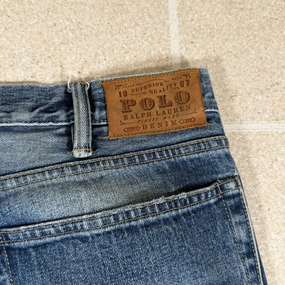 Polo Ralph Lauren Men Straight Denim Jeans Blue Distressed Patchwork 625 40x32
